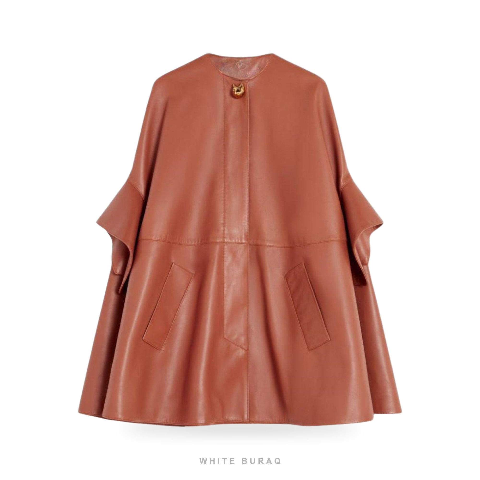 Women's Brown Leather Oversized Bomber Cape – view 2