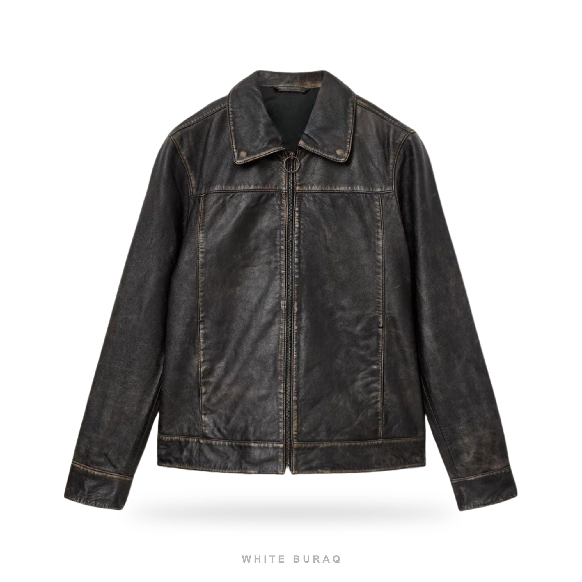 Men's Black Waxed Leather Biker Jacket