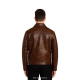 Men's Dark Brown Waxed Leather Moto Jacket – view 2