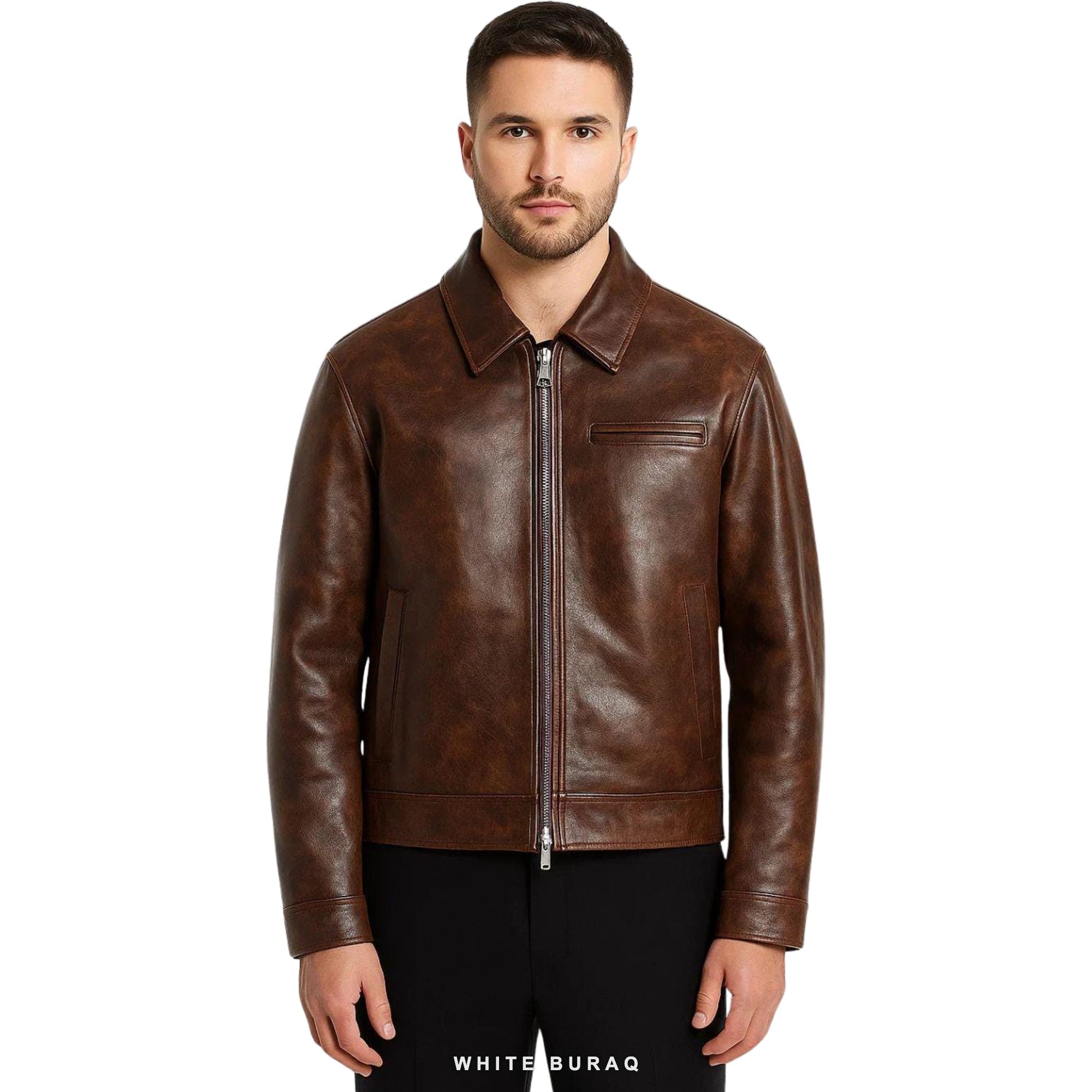 Men's Dark Brown Waxed Leather Moto Jacket – view 3