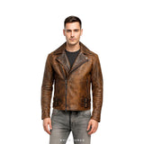 Men's Brown Waxed Leather Biker Jacket – view 3