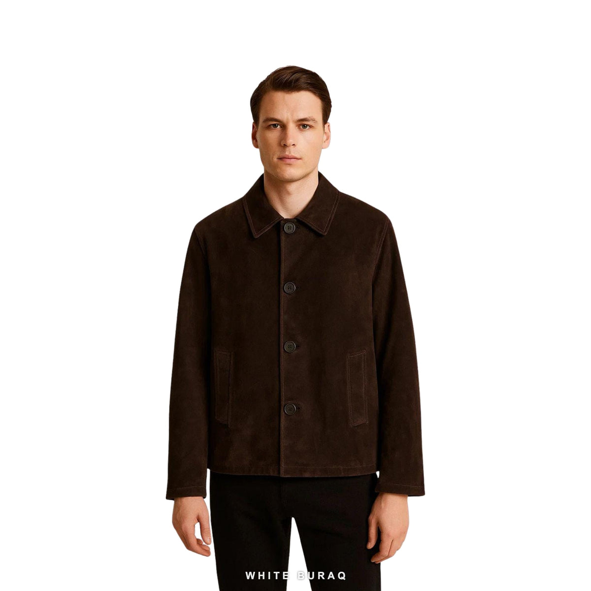 Men's Rust Brown Suede Button-Front Bomber