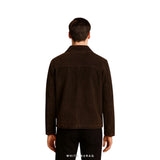Men's Rust Brown Suede Button-Front Bomber – view 3