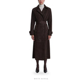 Women's Dark Brown Suede Belted Cuff-Detail Trench – view 3