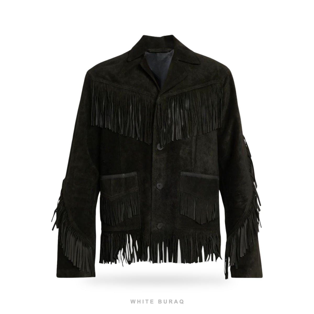 Men's Black Suede Western Fringe Jacket