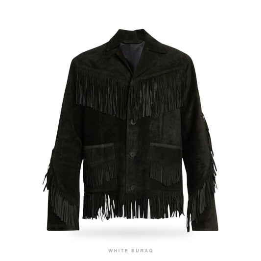 Men's Black Suede Western Fringe Jacket