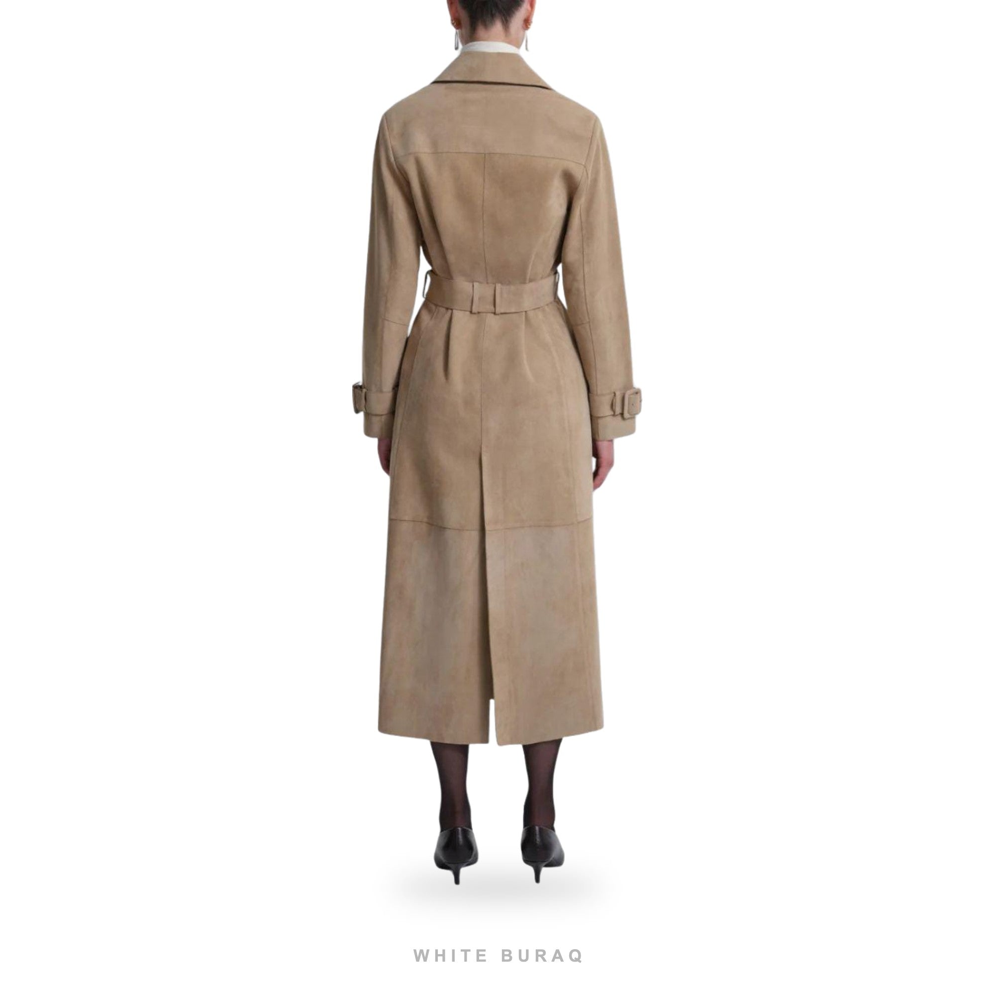 Women's Beige Suede Belted Double-Breasted Trench – view 2