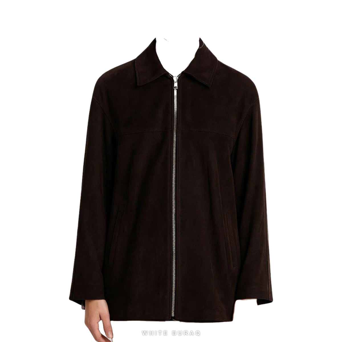 Women's Dark Brown Suede Minimal Zip-Up Jacket