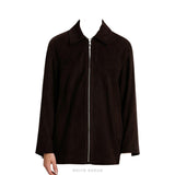 Women's Dark Brown Suede Minimal Zip-Up Jacket