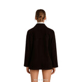 Women's Dark Brown Suede Minimal Zip-Up Jacket – view 4