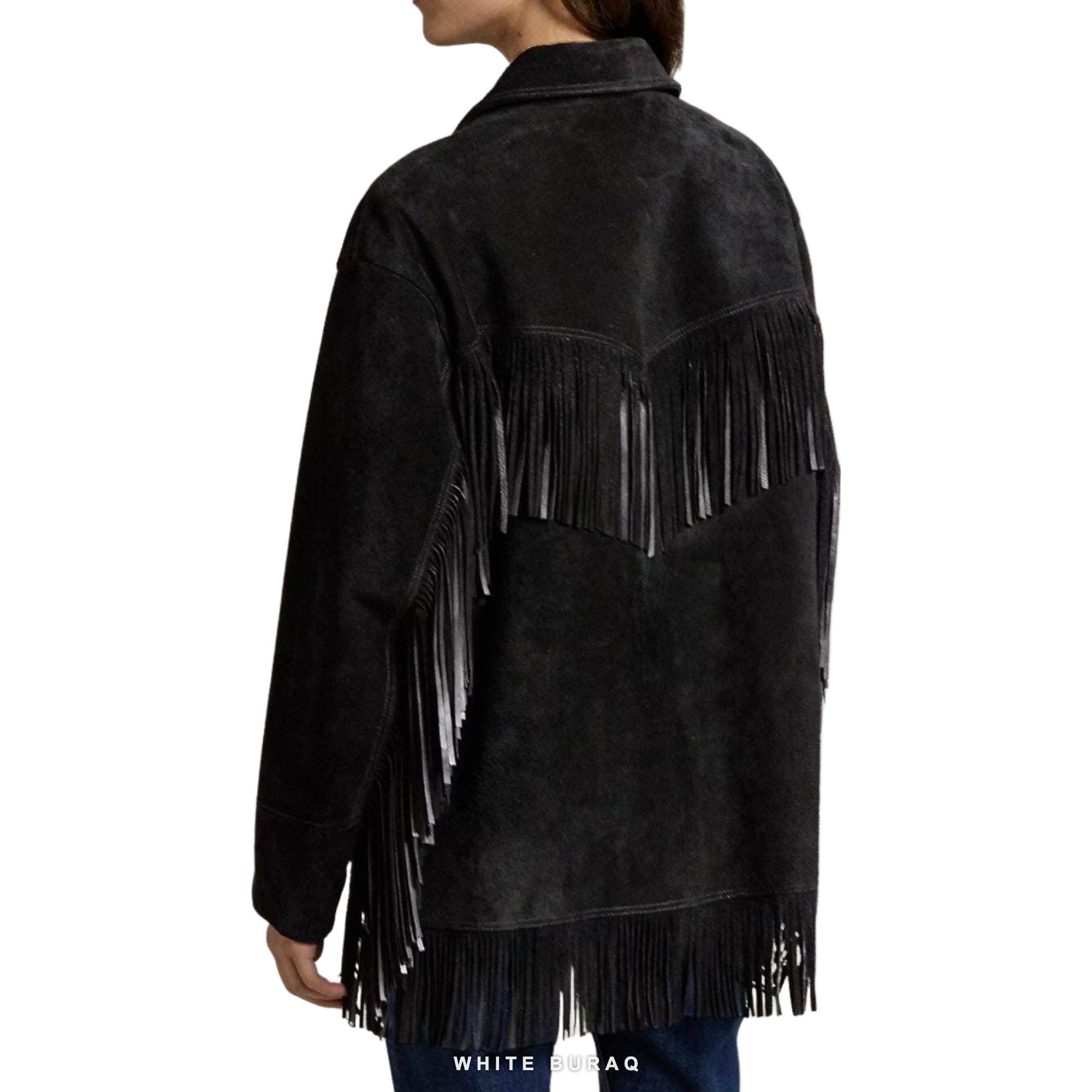 Women's Black Suede Long Fringe Jacket – view 2