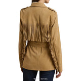 Women's Beige Suede Belted Fringe Jacket – view 2