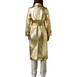 Women's Gold Metallic Leather Long Belted Trench Coat – view 2