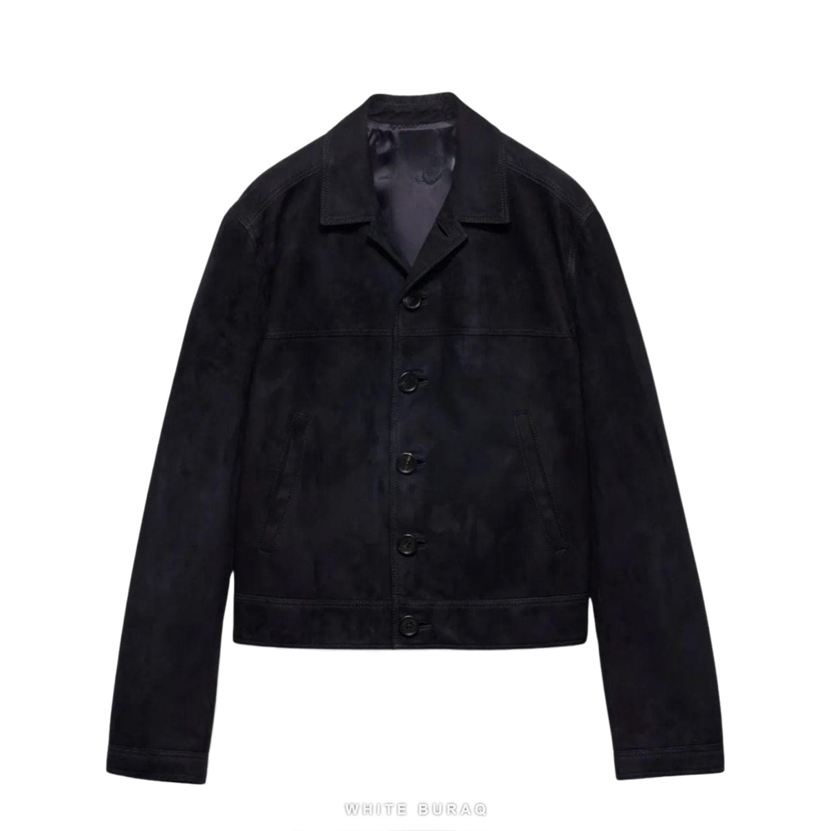 Men's Black Suede Cropped Button Jacket