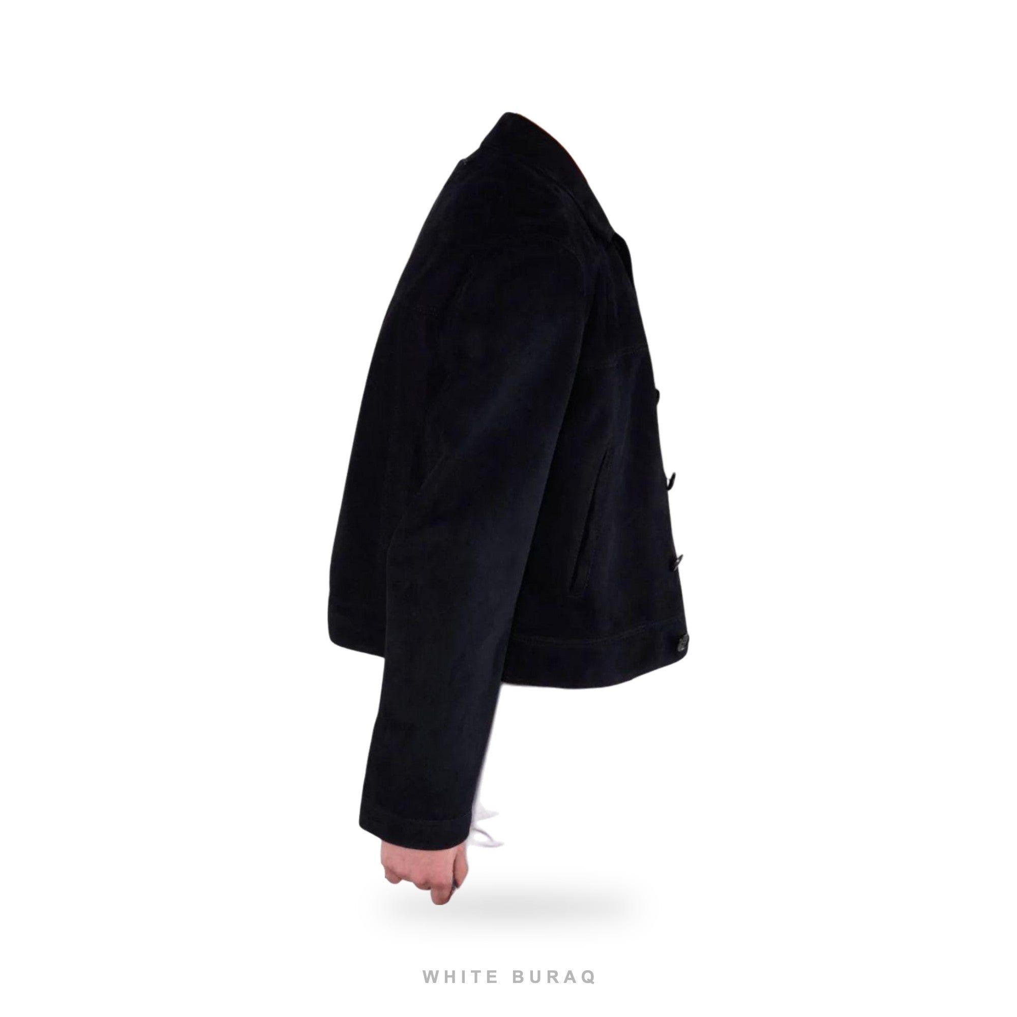 Men's Black Suede Cropped Button Jacket – view 3