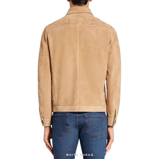 Men's Tan Suede Four-Pocket Trucker Jacket – view 2