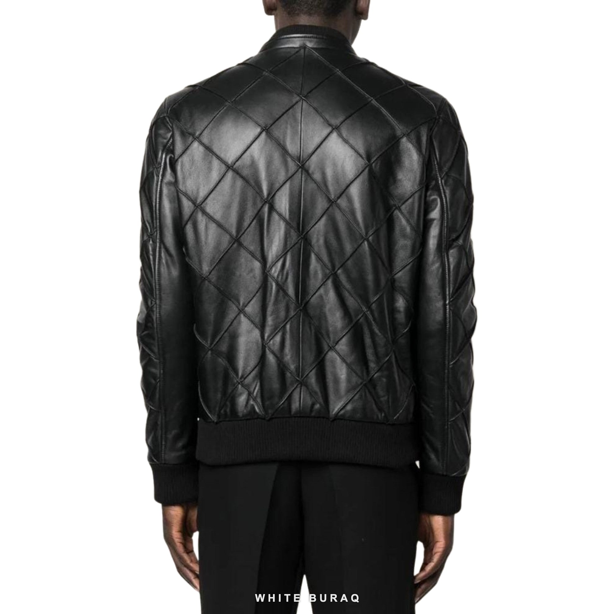 Men's Black Diamond-Quilted Leather Bomber – view 2