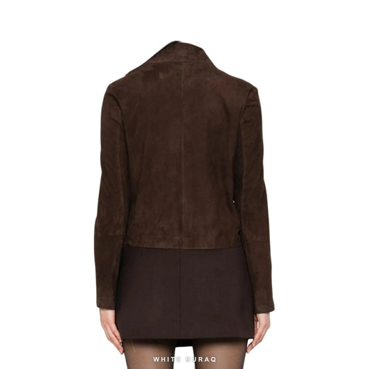 Women's Dark Brown Suede Minimal Cropped Bomber – view 2