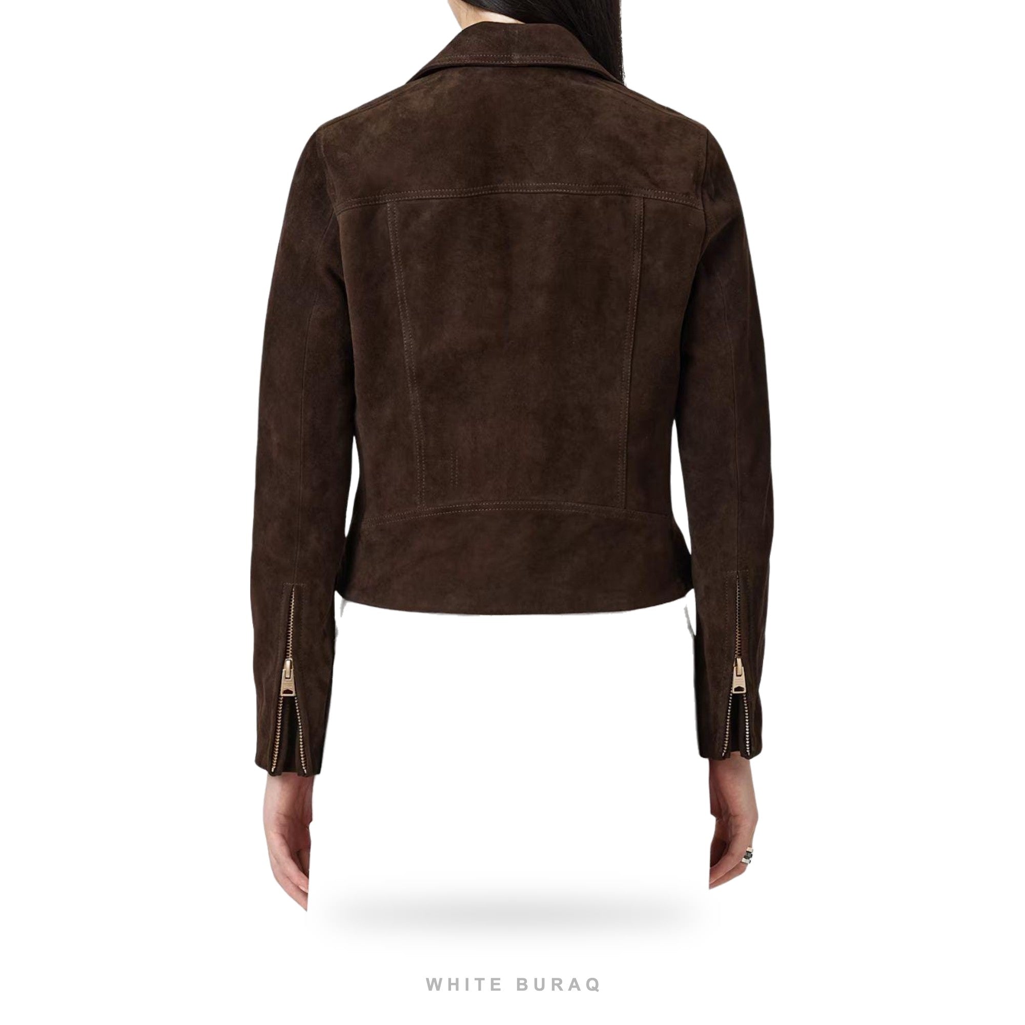 Women's Dark Brown Suede Cropped Biker Jacket – view 2