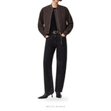 Women's Dark Brown Suede Cropped Bomber Jacket – view 2