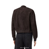 Women's Dark Brown Suede Cropped Bomber Jacket – view 3