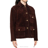 Women's Coffee Brown Suede Gold-Button Jacket – view 2