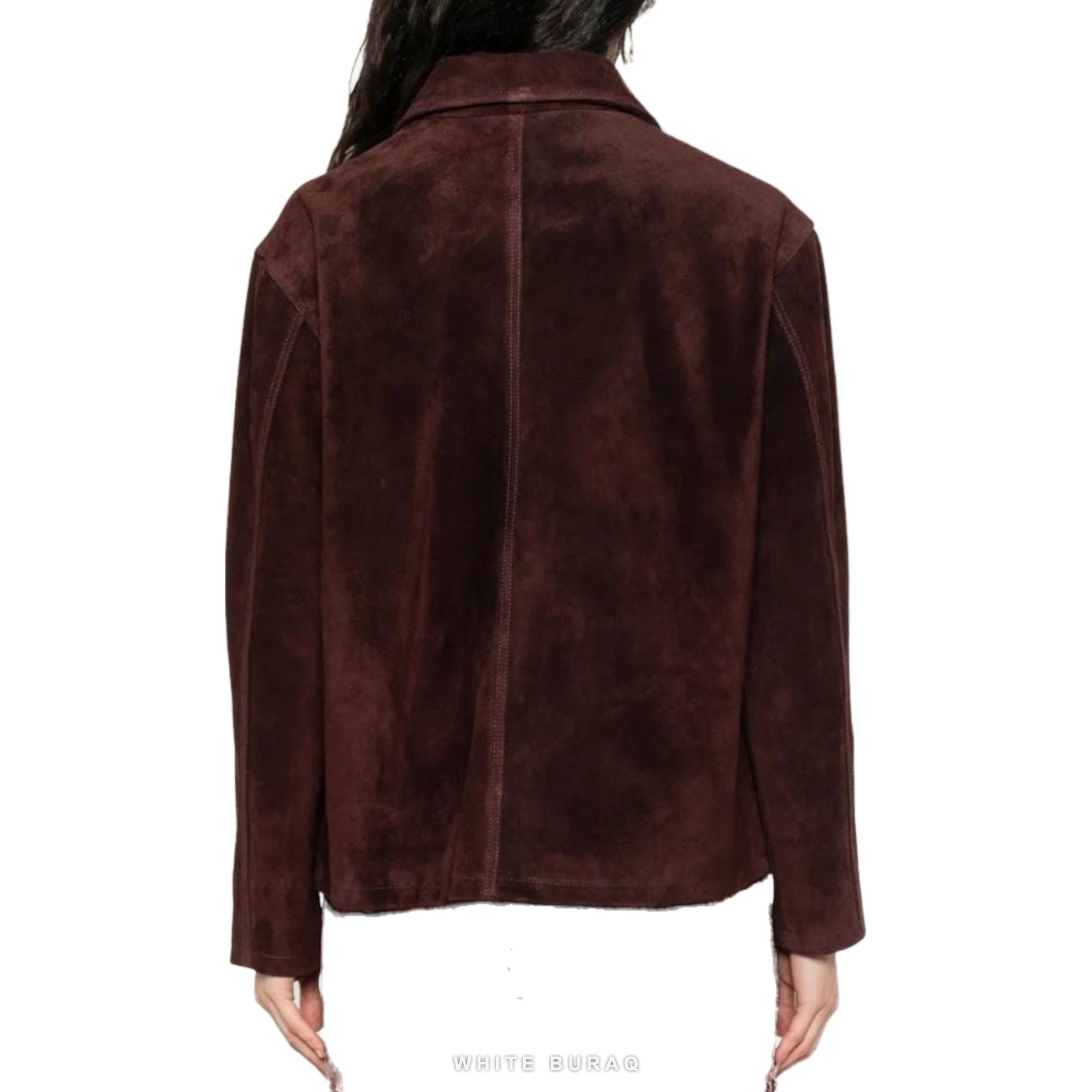 Women's Coffee Brown Suede Gold-Button Jacket – view 3