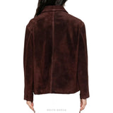 Women's Coffee Brown Suede Gold-Button Jacket – view 3