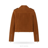Women's Brown Suede Cropped Biker Jacket – view 4
