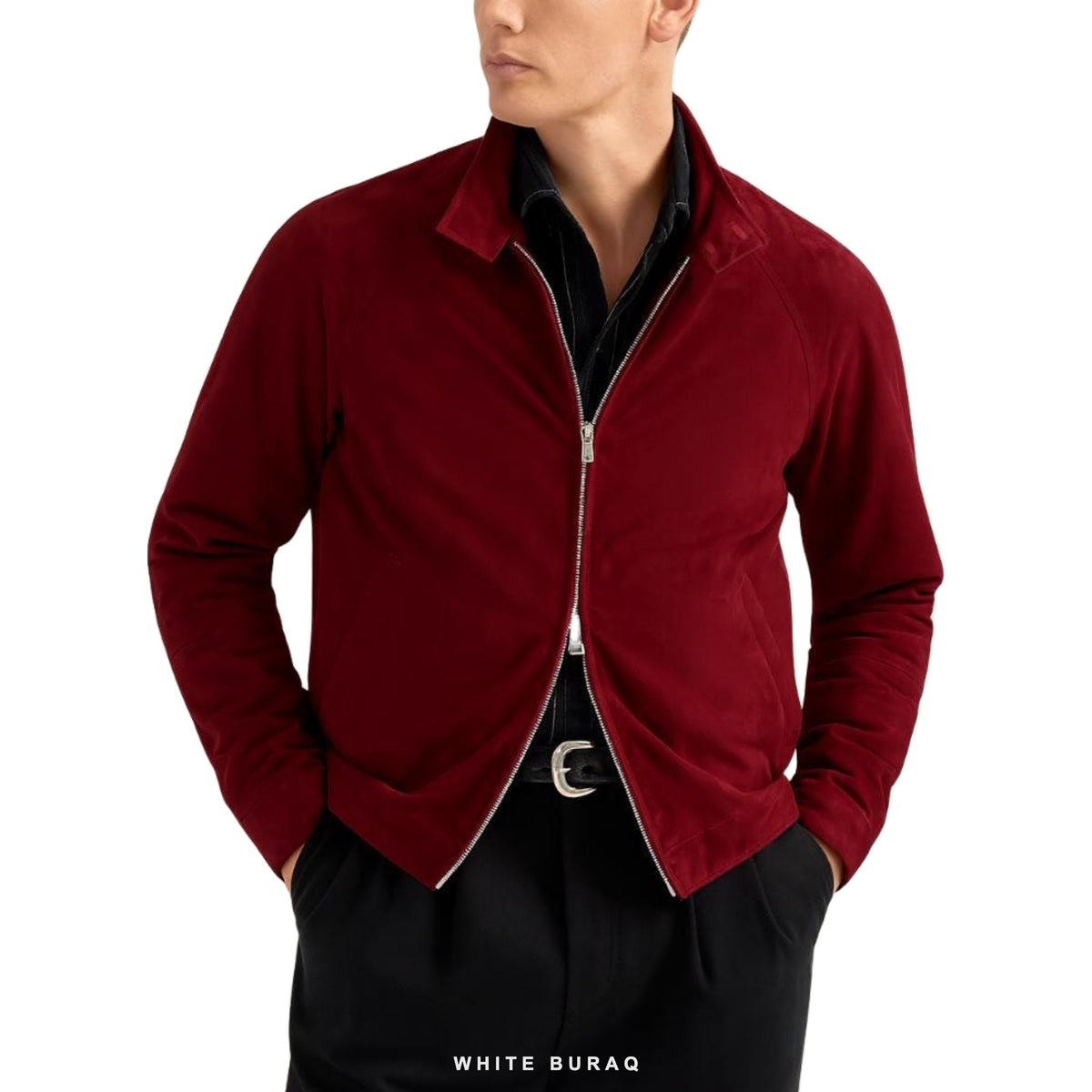 Men's Red Suede Raglan Zip Jacket