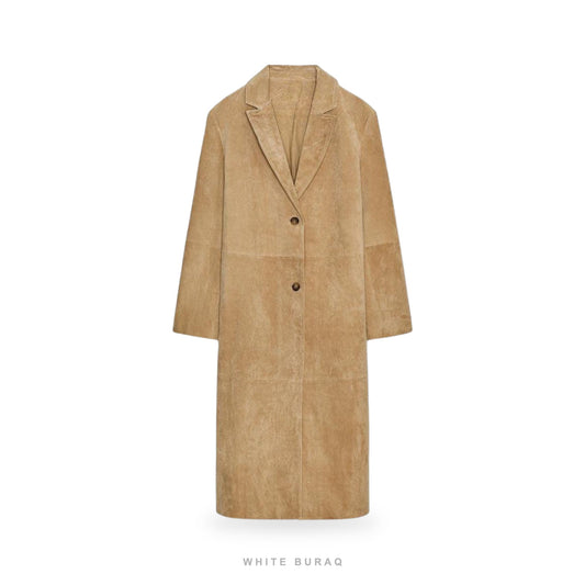 Women's Beige Suede Straight Long Coat