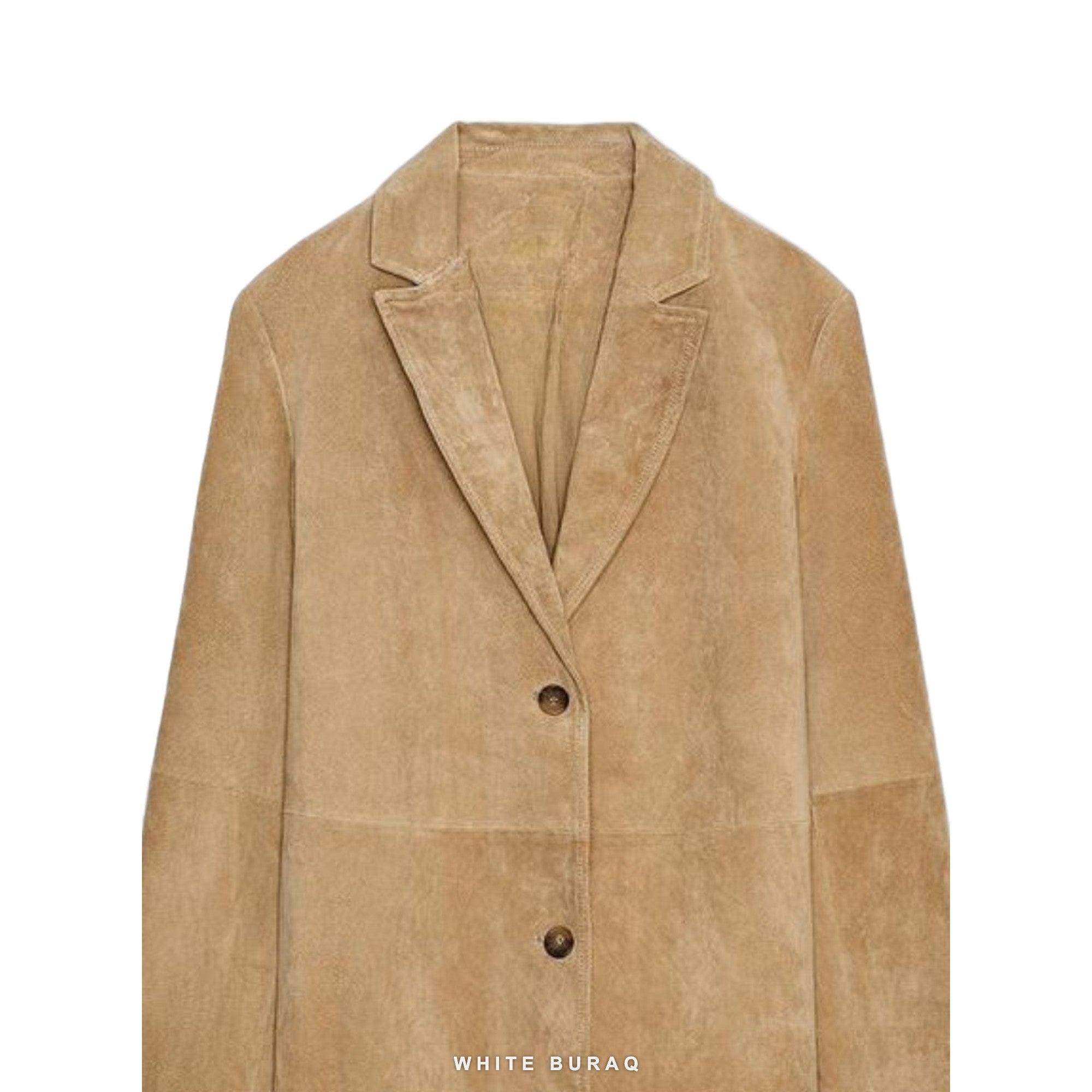 Women's Beige Suede Straight Long Coat – view 4