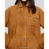 Women's Amber Brown Suede Button-Up Bomber Jacket – view 2