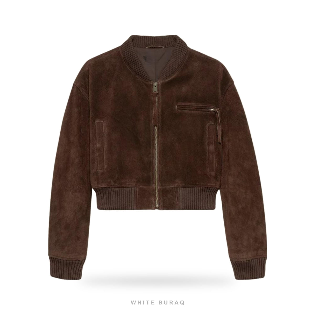 Women's Brown Suede Cropped Zip Bomber Jacket