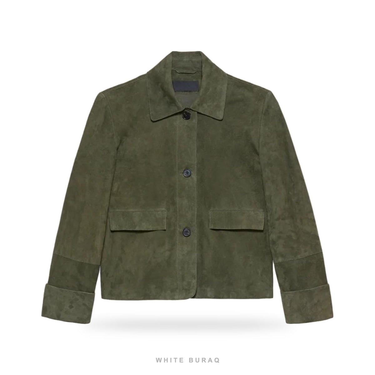 Women's Olive Green Suede Button-Front Jacket