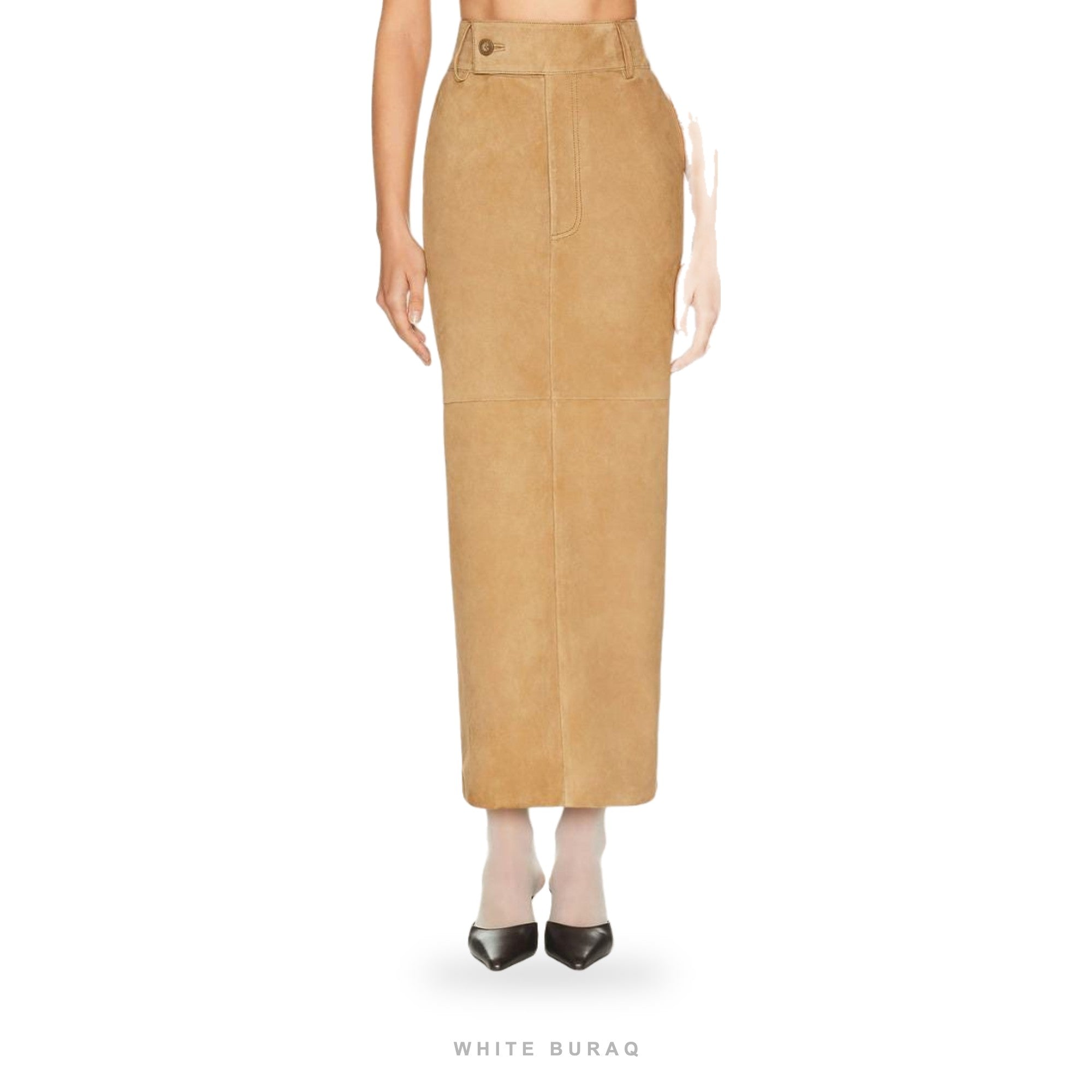 Women's Tan Suede High-Waist Maxi Pencil Skirt