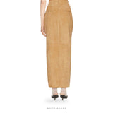 Women's Tan Suede High-Waist Maxi Pencil Skirt – view 2