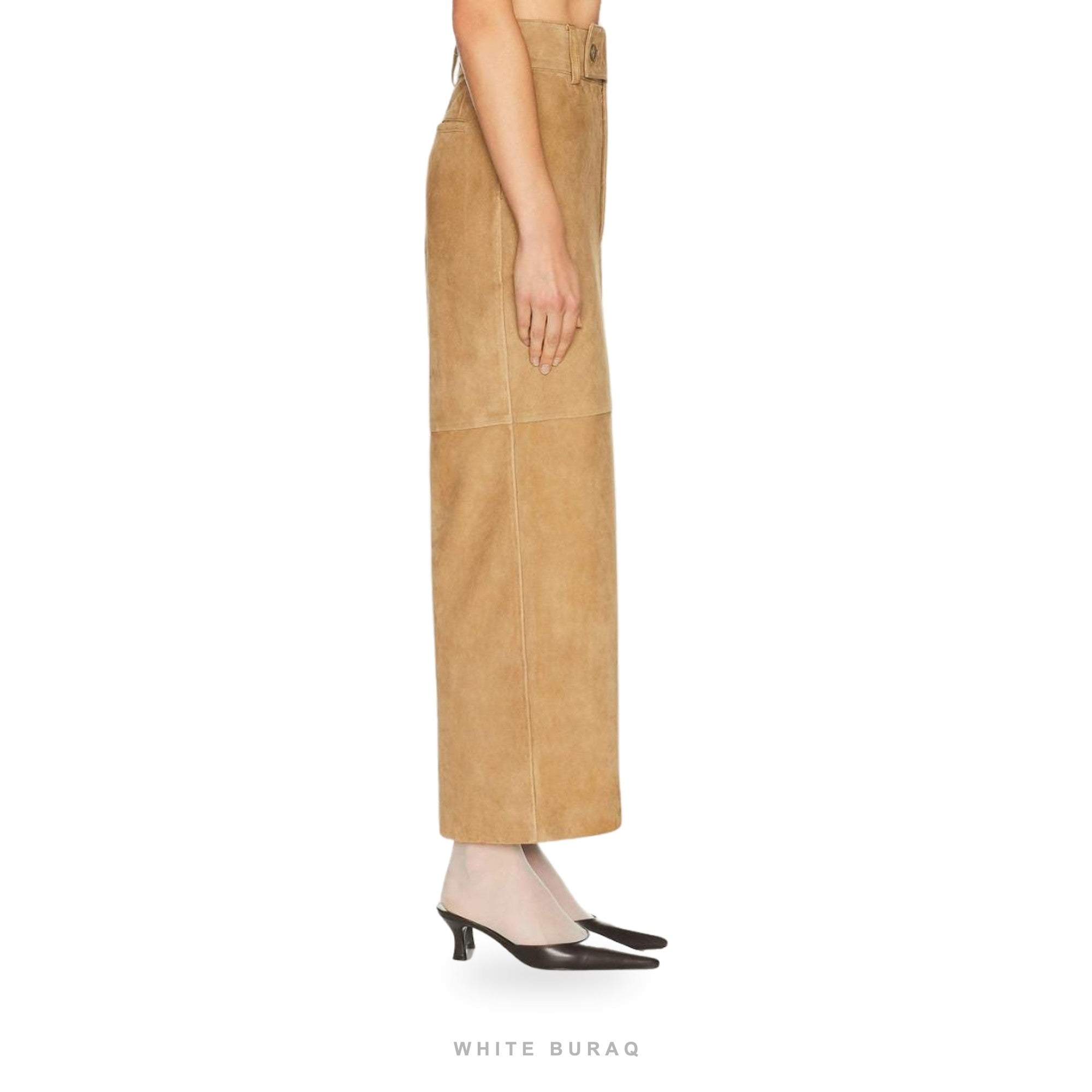Women's Tan Suede High-Waist Maxi Pencil Skirt – view 3