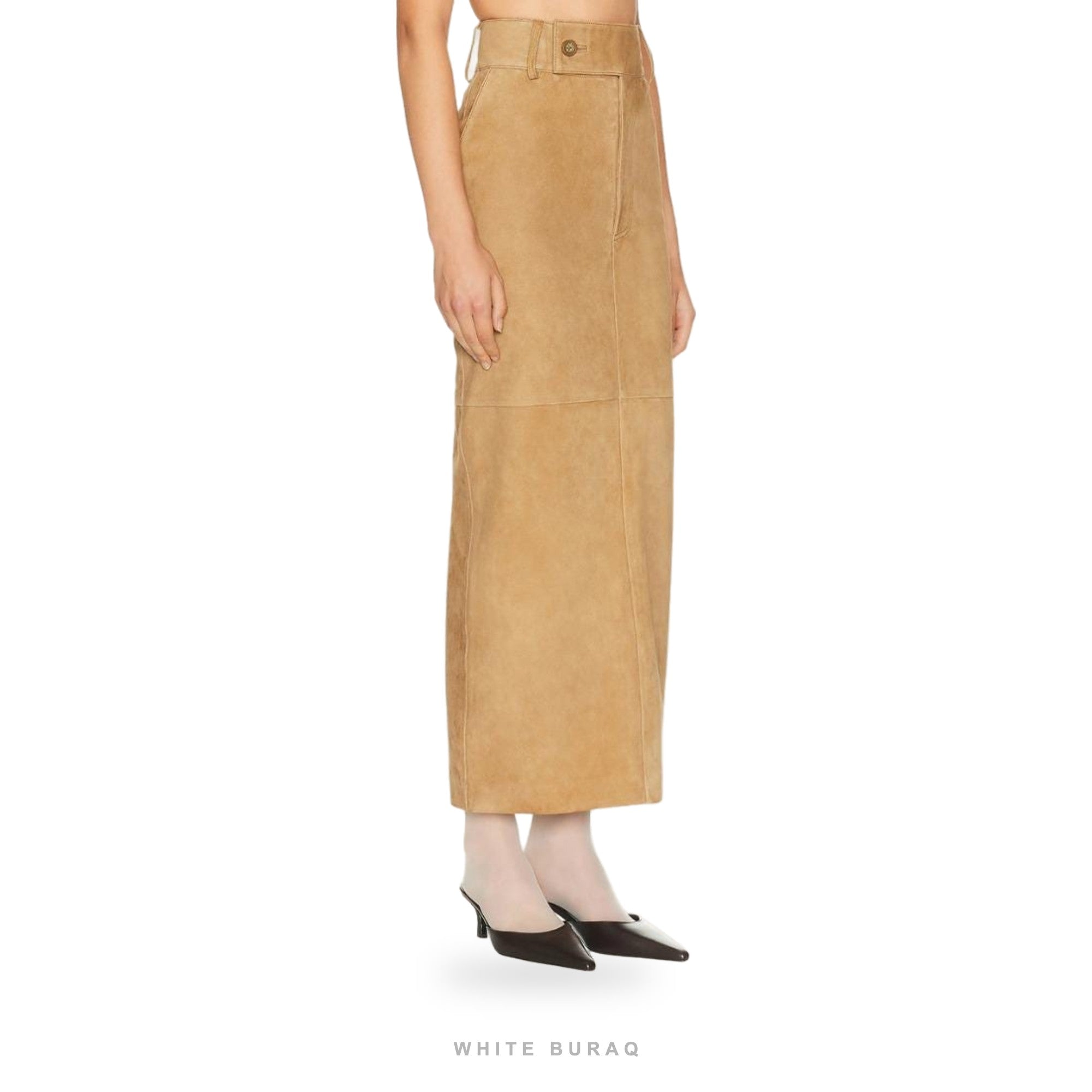 Women's Tan Suede High-Waist Maxi Pencil Skirt – view 4