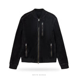 Men's Black Suede Zip Bomber with Ribbed Trims