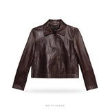 Women's Chocolate Leather Cropped Button-Up Jacket – view 4