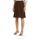 Women's Coffee Brown Suede A-Line Midi Skirt