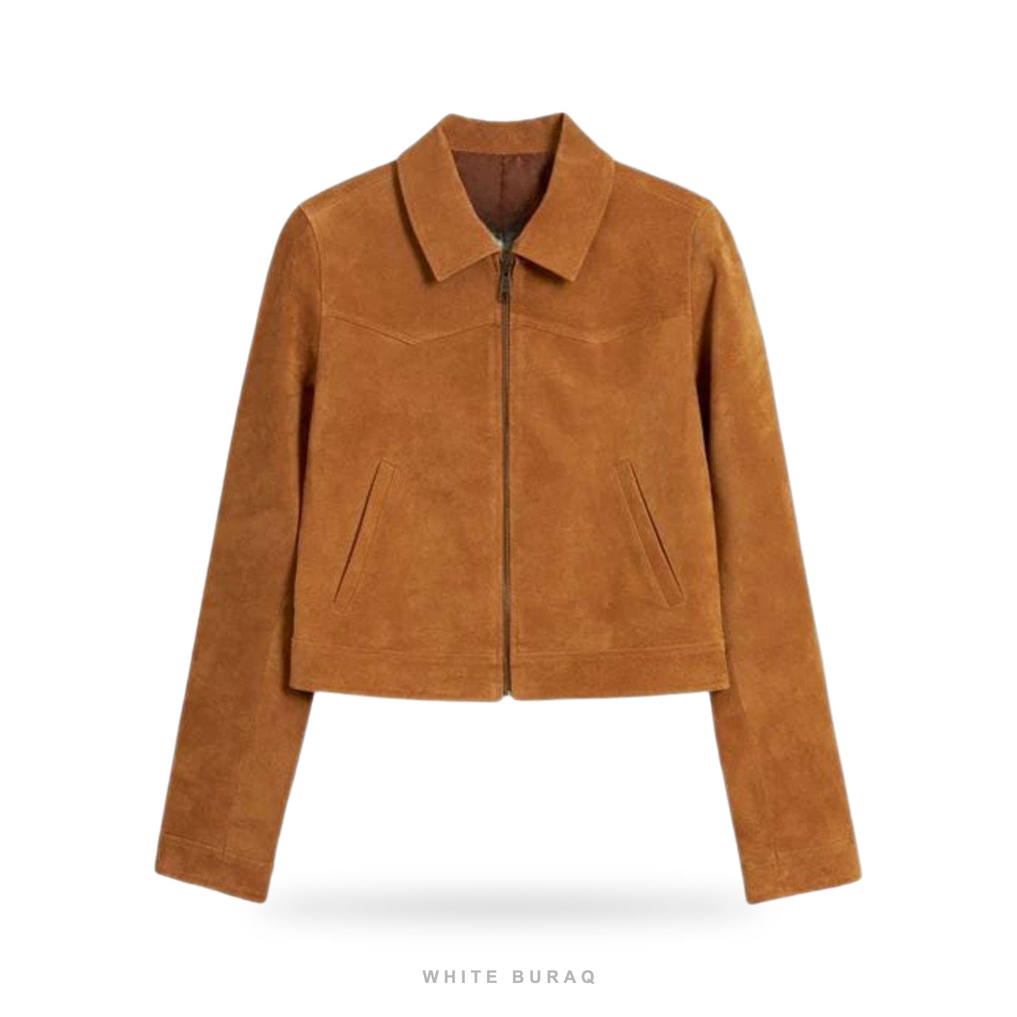 Women's Tan Suede Cropped Zip Jacket