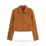 Women's Tan Suede Cropped Zip Jacket – view 4
