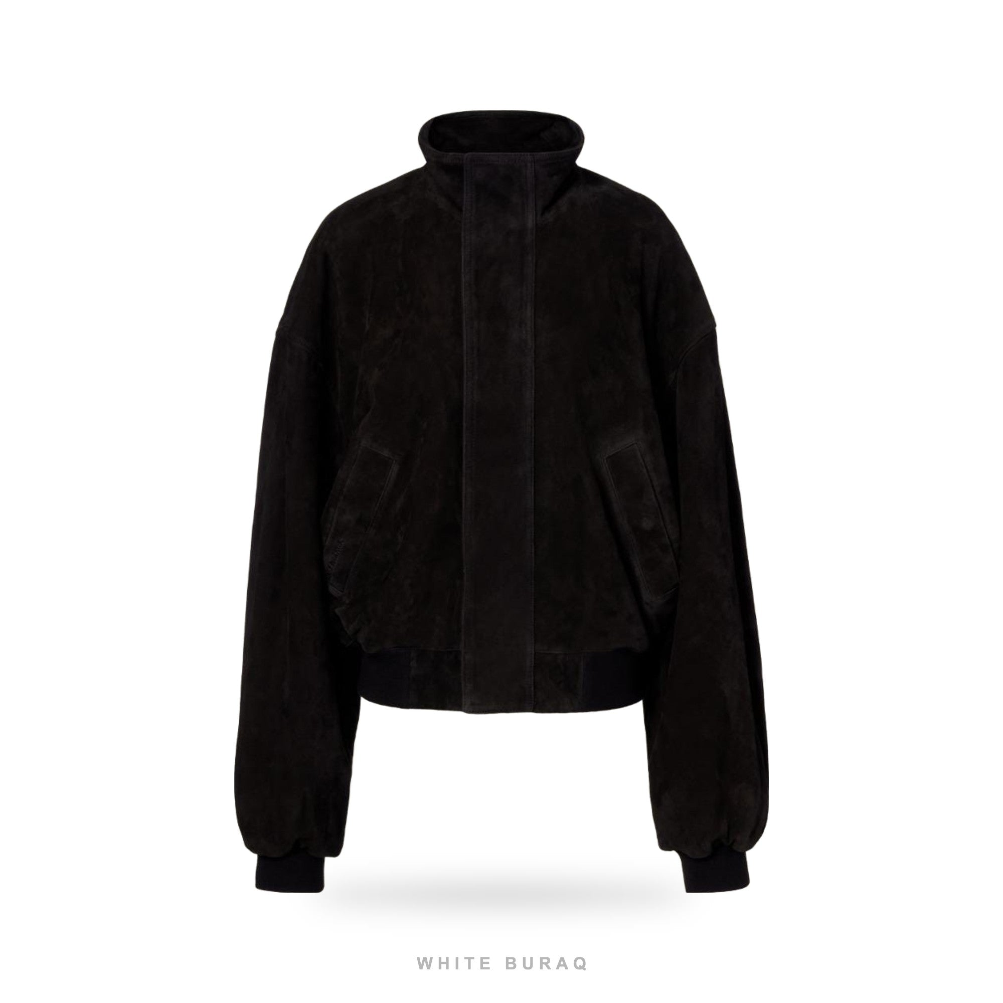Women's Black Suede Oversized High-Collar Bomber