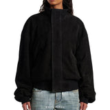 Women's Black Suede Oversized High-Collar Bomber – view 3