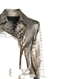 Women's Metallic Silver Croc-Embossed Belted Biker Jacket – view 3