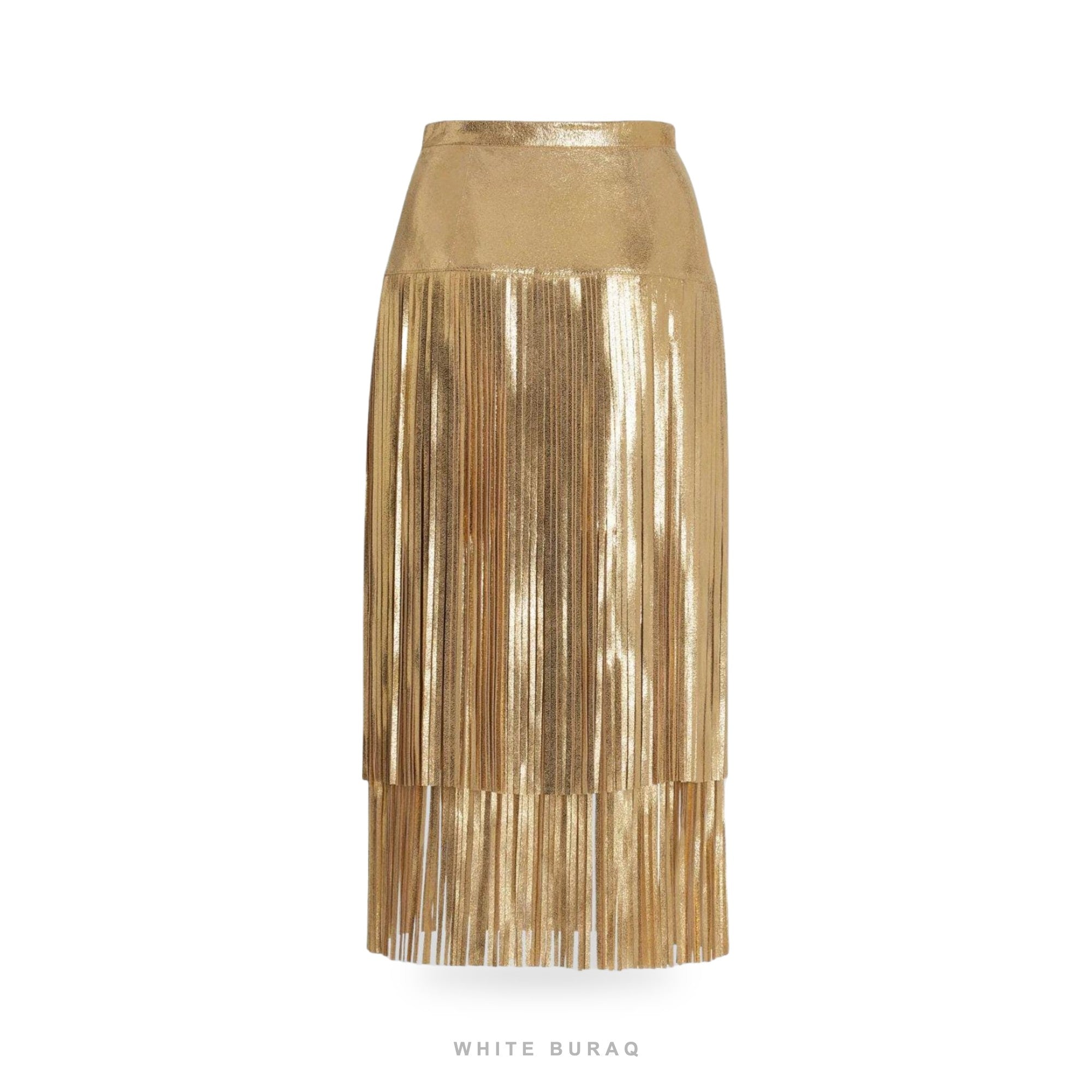 Women's Metallic Gold Leather Fringe Skirt – view 2