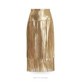 Women's Metallic Gold Leather Fringe Skirt – view 3
