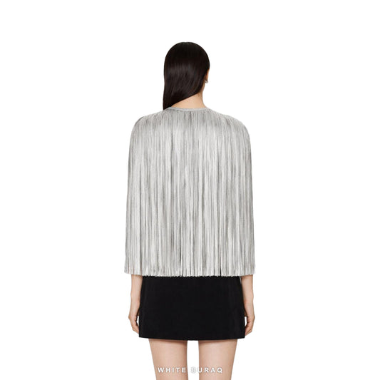 Women's Silver Metallic Fringe Cape Jacket – view 2
